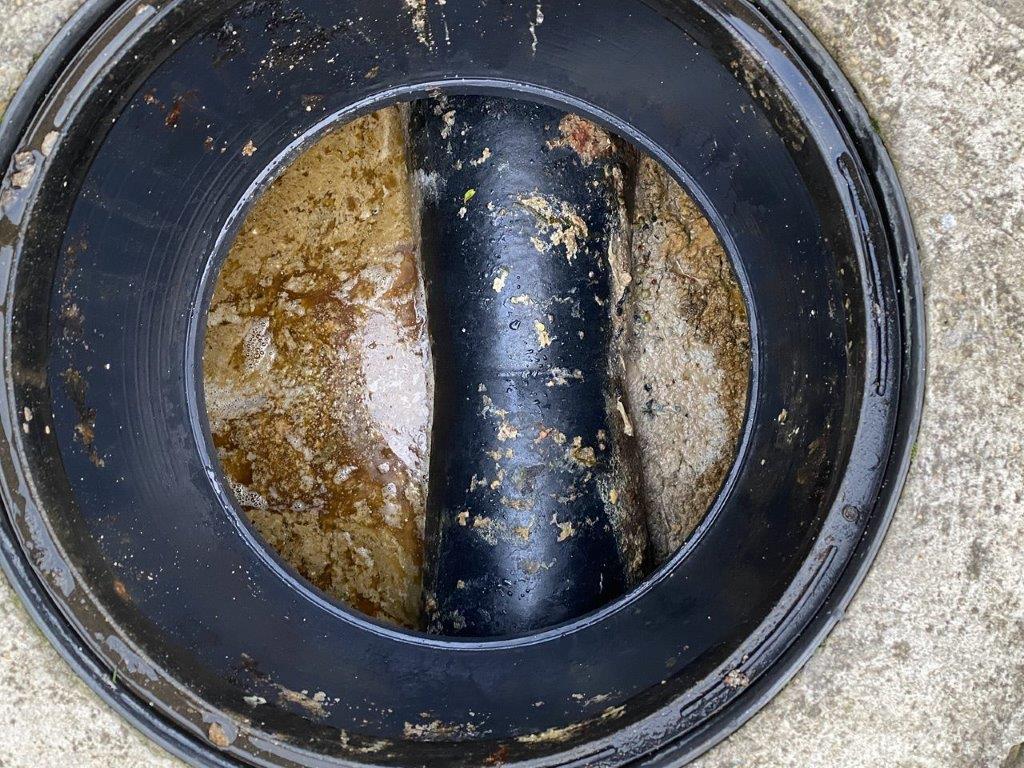 outside grease trap full of fat, oil and grease